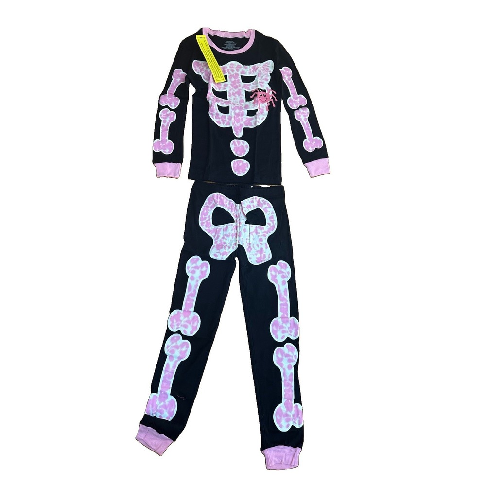 Girl's Halloween Glow In The Dark 2 Piece Pajama Skeleton Top & Pants 10